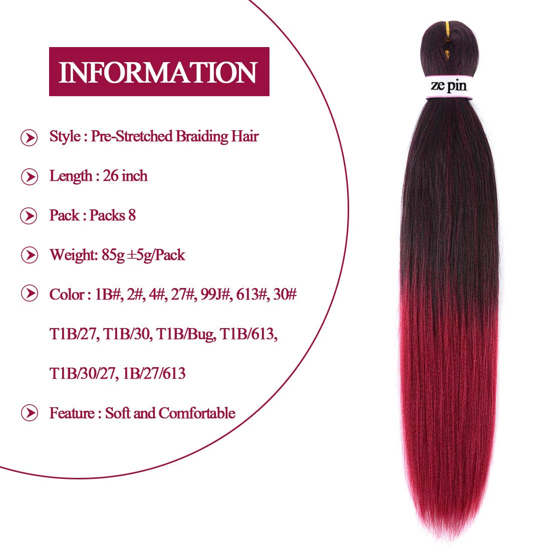 Pre Stretched Braiding Hair 26 Inch 8 Packs Professional Soft Yaki braiding Hair For Braids Hot Water Setting Synthetic Crochet Hair Extensions (26 Inch (Pack of 8), #1B/Bug)