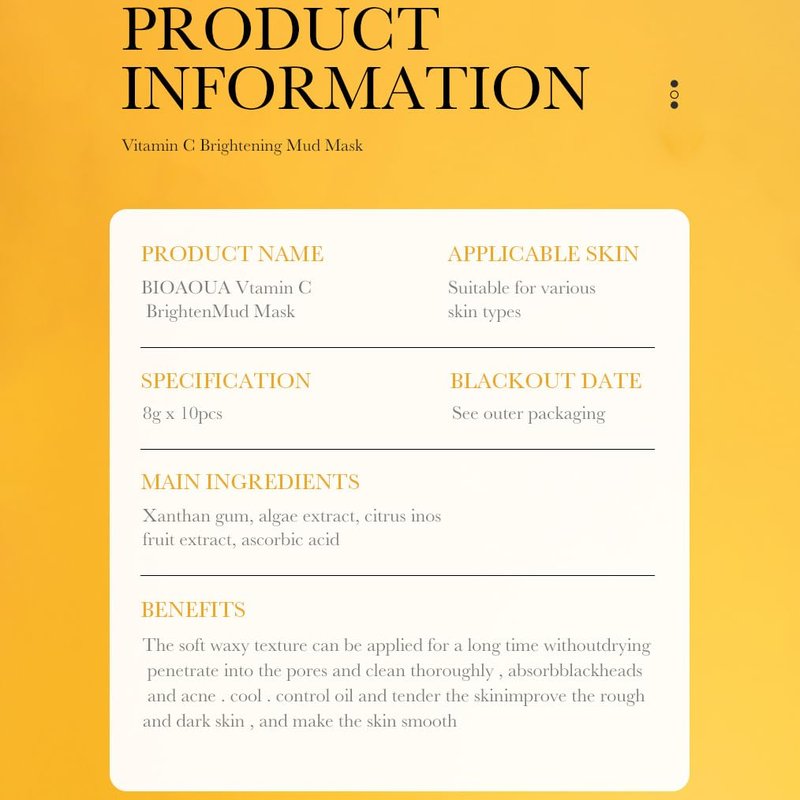 BIOAQUA Vitamin C Mud Facial Mask Sweet Orange Moisturizing Clean Pores Oil Control Face Skin Refreshing 8gx 10pcs