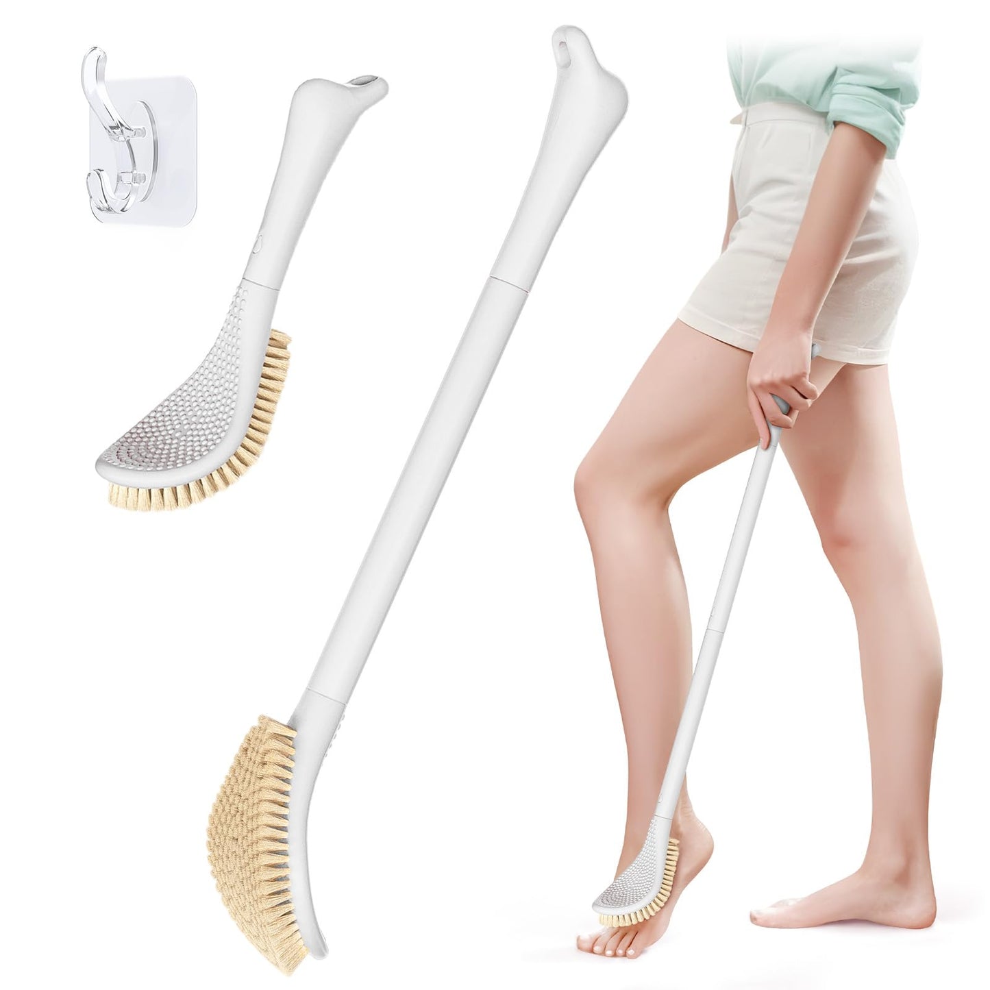 GEENOA New Foot Brush for Shower, 3-in-1 Foot Scrubber for Wet or Dry Brush, Adjustable 10.2’’- 27.5’’ Foot Scrub Brush for Seniors, Pregnant, Disabled, or Injured, Gift-Box Packaged(White)