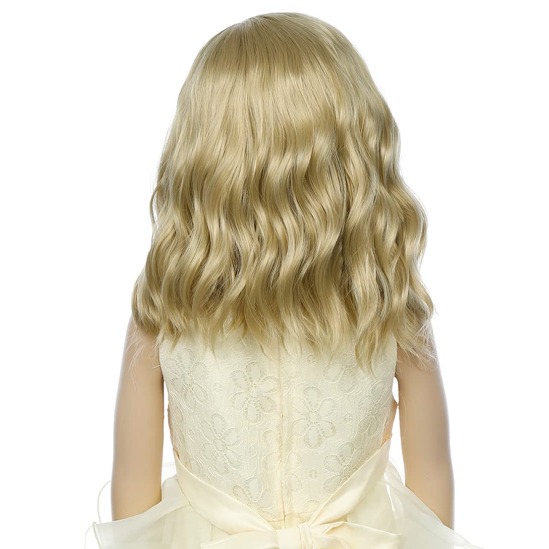 PATTNIUM Blonde Wig Kids Child Wig Short Wavy Wig Ash Blonde Wig Mixed Blonde Wig for Gilrs Cosplay Party Heat Resistant Blonde Synthetic Hair Wig (Ash Blonde)