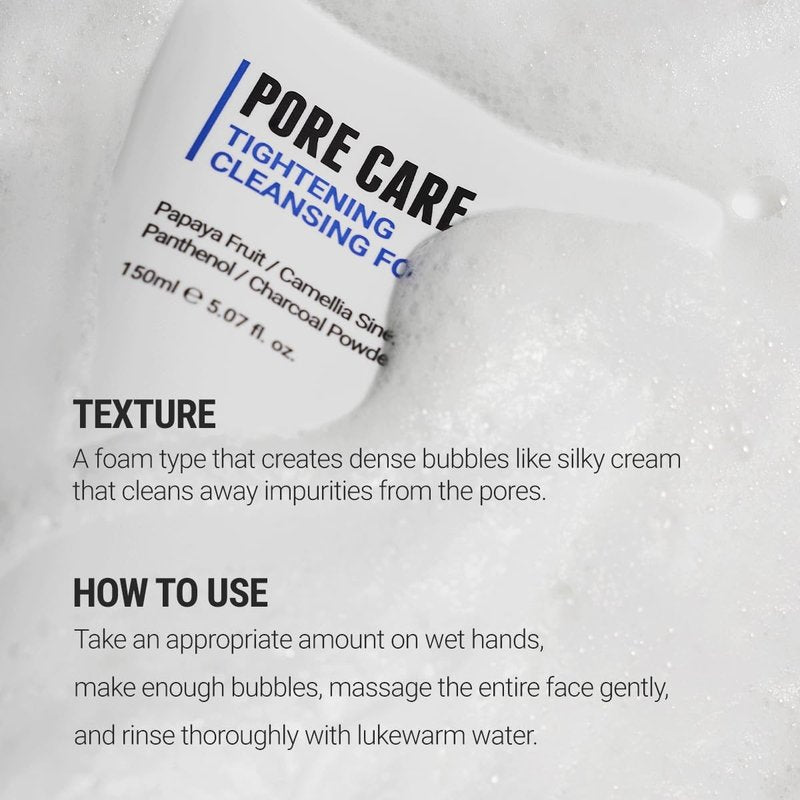 ROVECTIN Pore Tightening Cleansing Foam | Green Papaya, Glycerin, Charcoal Powder, AHA/BHA/PHA for Refining Pore Size, Non-Irritating | Oily, Dull Skin | Vegan (5.07 fl. oz.,150 ml)