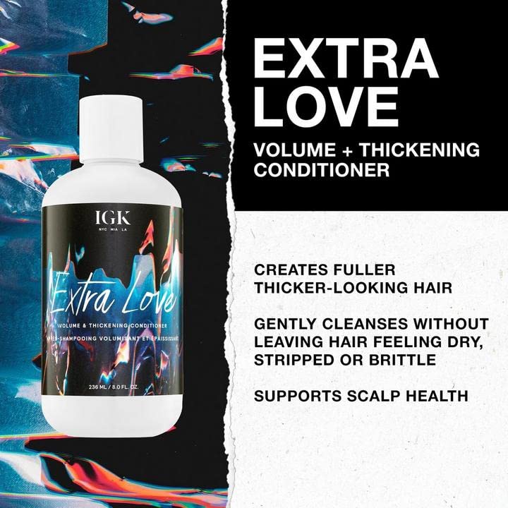 IGK EXTRA LOVE Volume & Thickening Conditioner | Lightweight + Supports Scalp + Balance Oil | Vegan + Cruelty Free |