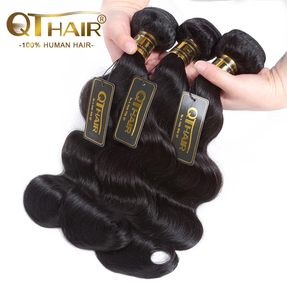 QTHAIR 16A 3 Bundles Brazilian Body Wave Virgin Hair 20" 20" 22" Natual Color 300g 100% Unprocessed Brazilian Human Hair Body Wave