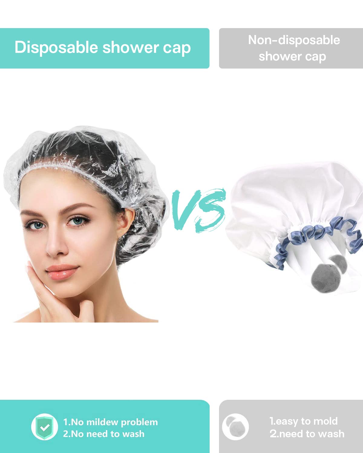 Auban 80 PCS Shower Cap Disposable Extra Large,Bath Caps Clear Waterproof Plastic Elastic Hair Bath Cap Hotel Travel Essentials Accessories Deep Conditioning Hair Care(23.6")
