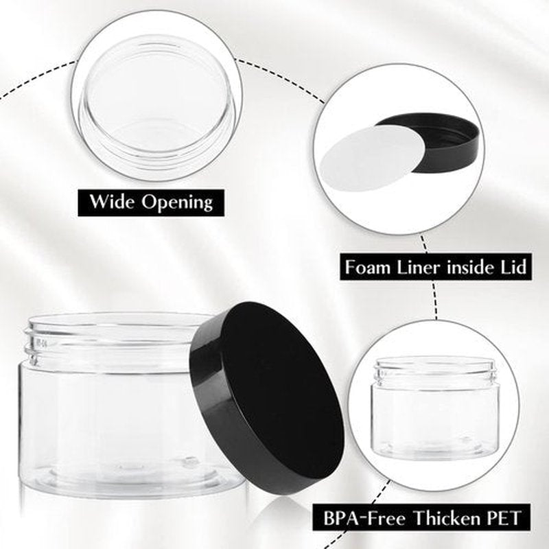 TUZAZO 1 Oz Small Plastic Container Jars with Lids and Labels BPA Free, Empty Round Clear Cosmetic Containers Plastic Slime Jars for Lotion, Cream, Ointments, Samples, Makeup, Travel Storage (12 Pack)