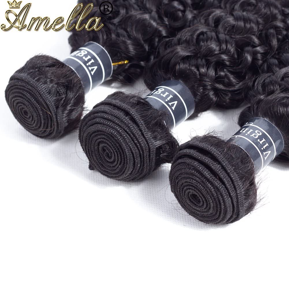 Amella Hair Brazilian Curly Hair 3 Bundles 10 10 12inch Curly Hair 100% Unprocessed Virgin Human Hair Weaves Natural Black Color