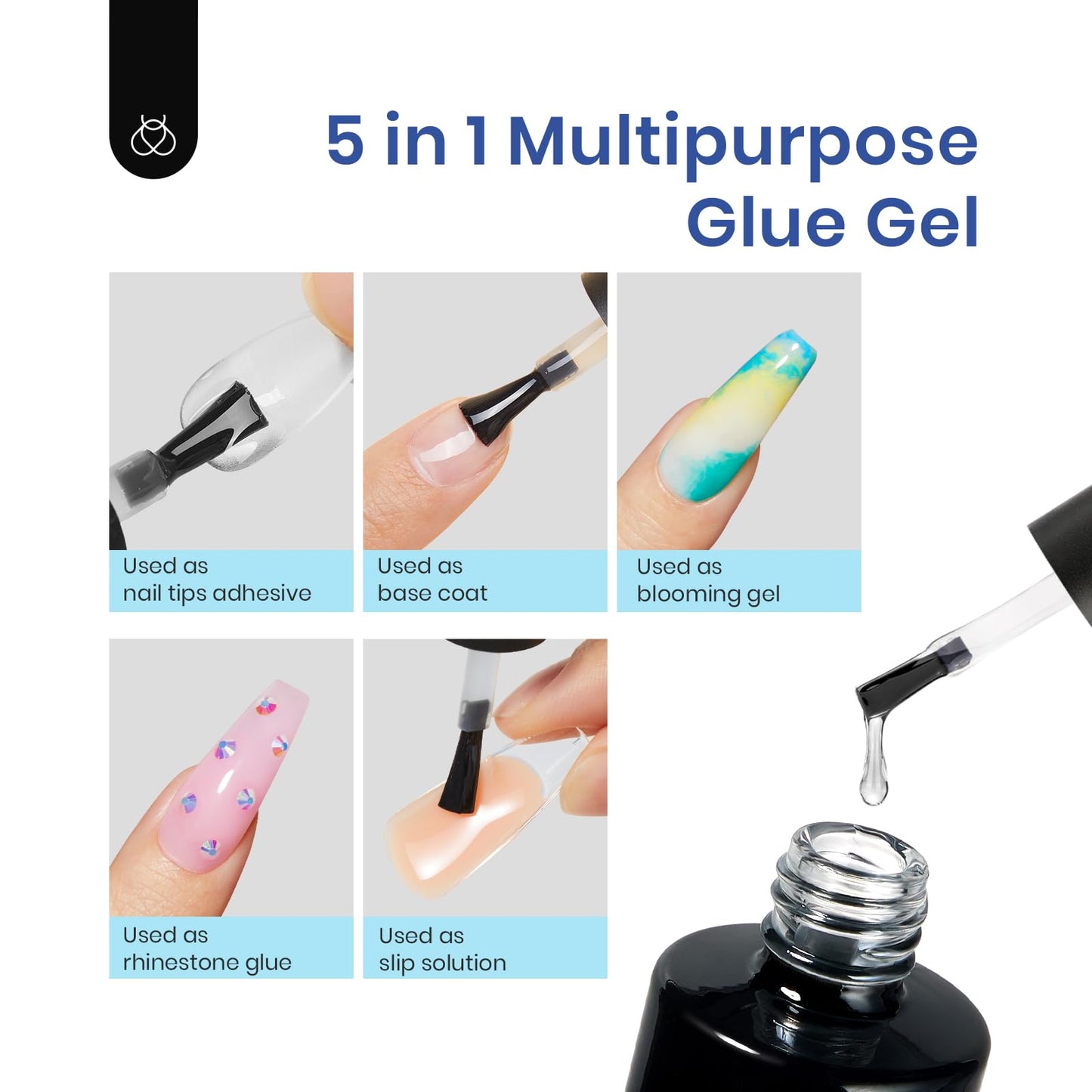 Beetles Gel Nail Kit Easy Extension Set, Long Square Pre Shaped 240 Pcs Clear False Acrylic Nails Tips with 5 In 1 Nail Glue Innovative UV Led Lamp DIY Manicure Salon at Home