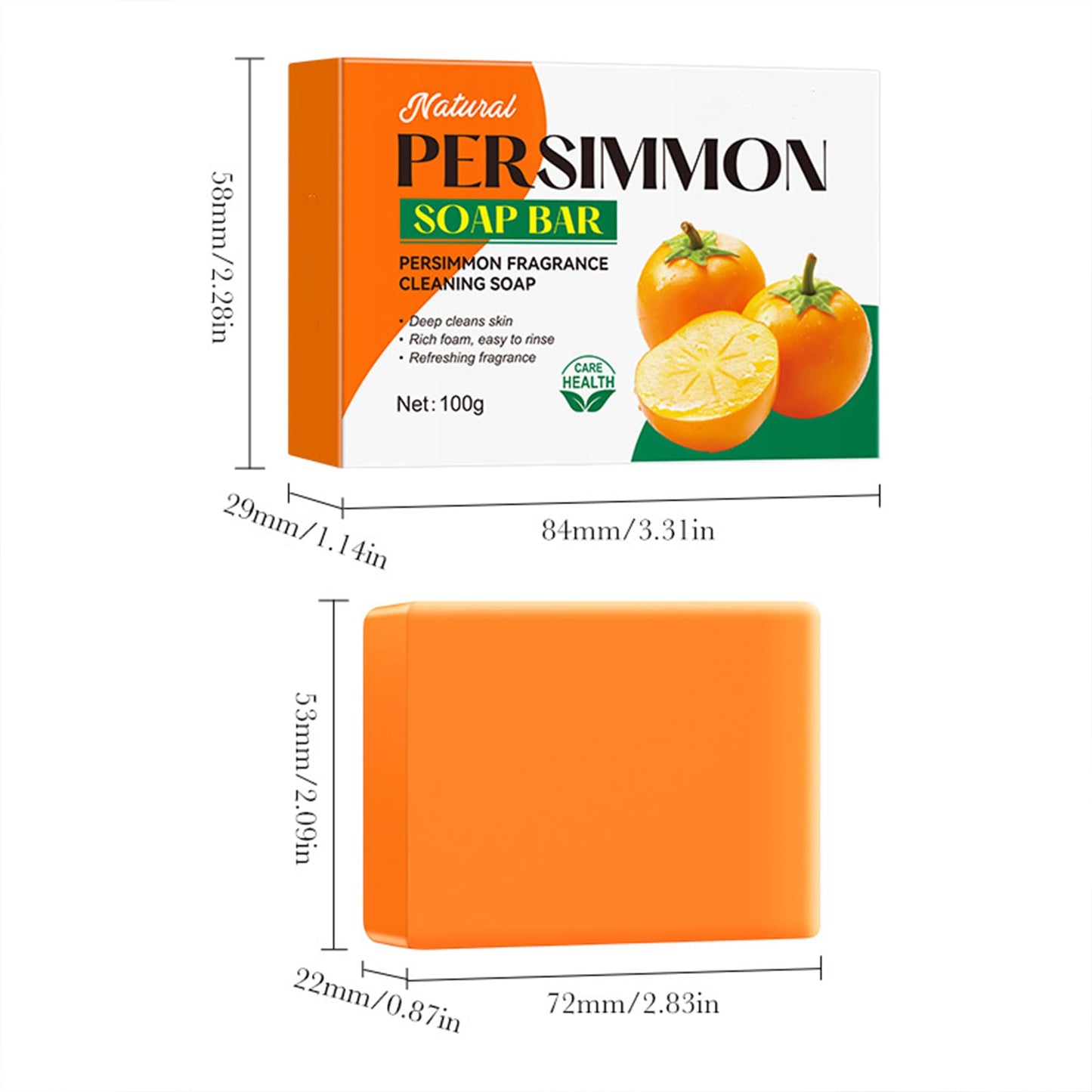 Persimmon Soap for Old People Smell, 3 Pack with Foaming Net, 100g