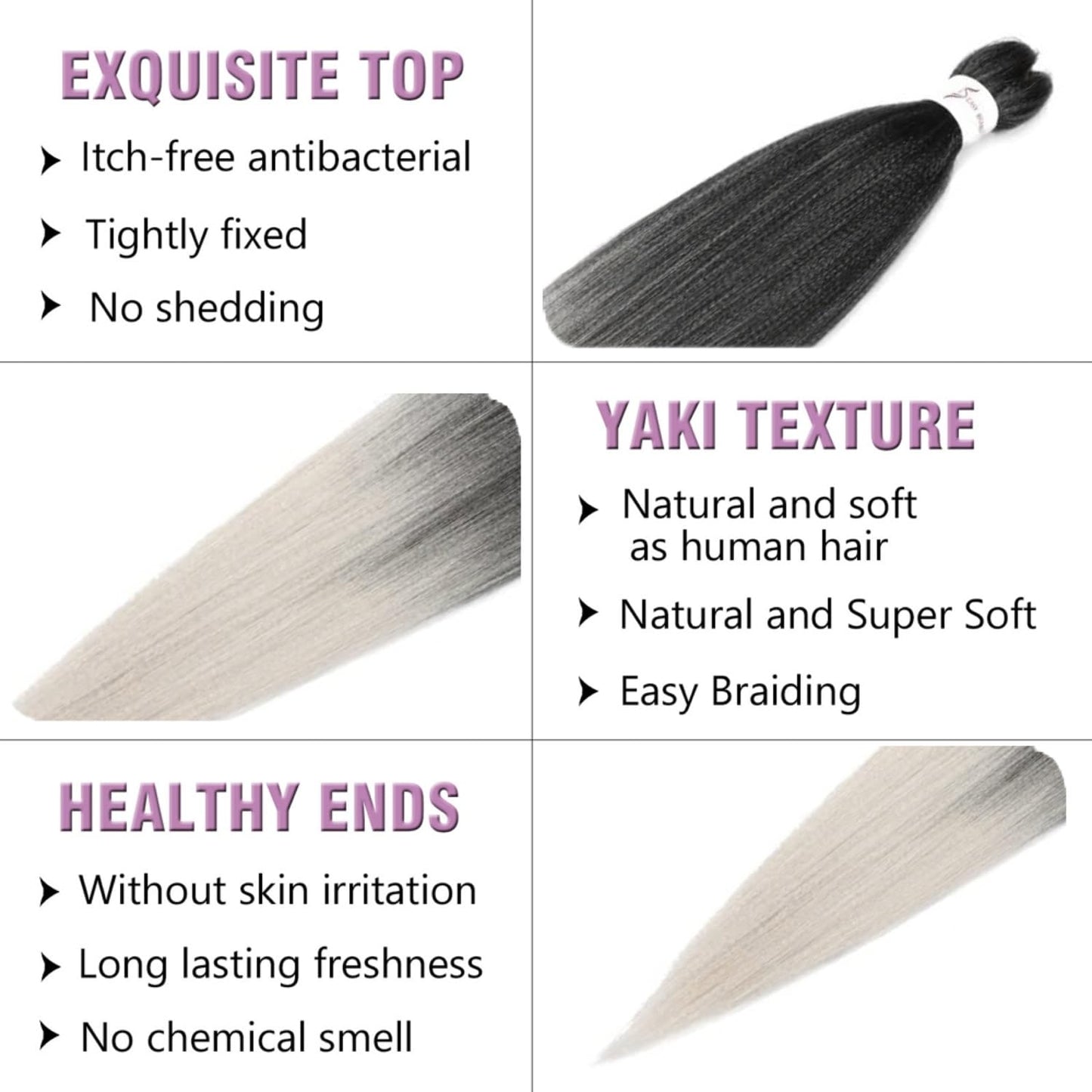 Lbsiwi Pre Stretched Braiding Hair 26 Inch 8 Packs Ombre Braiding Hair EZ Hair Itch Free Crochet Twist Hair Hot Water Setting Professional Soft Yaki Texture Synthetic Hair Extensions (26inch 1B/Gray#)