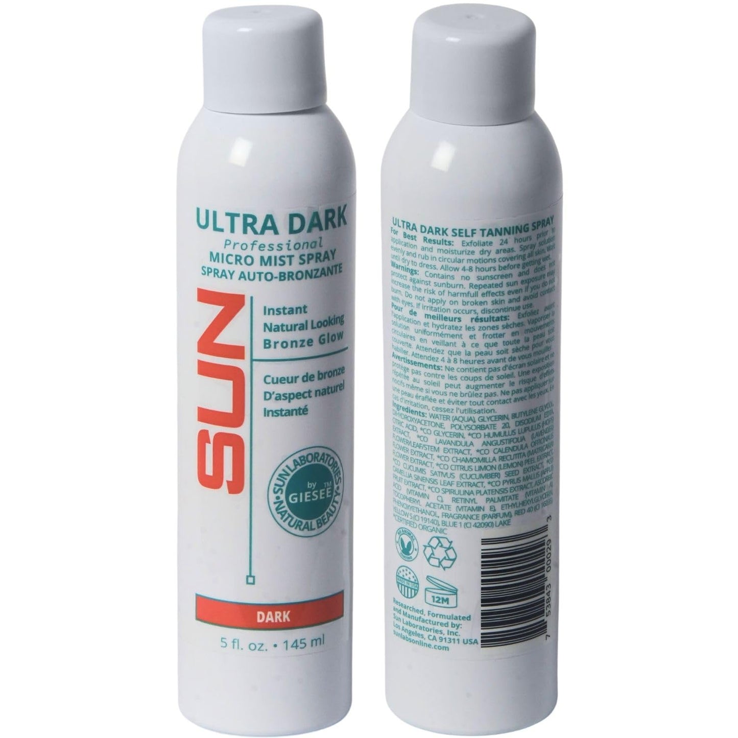 Sun Laboratories By Giesee Ultra Dark Spray 2 Pack - Spray Tan, Tanning Spray, Fake Tan, Self Tanner Mist, Sunless Tanning Spray, Self Tan Mist