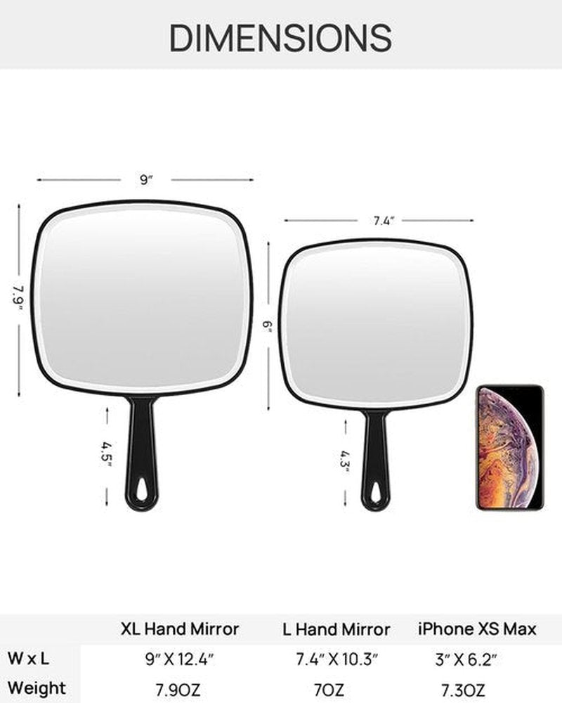 OMIRO Hand Mirror, Large Black Handheld Mirror with Handle, 10.3" L x 7.4" W