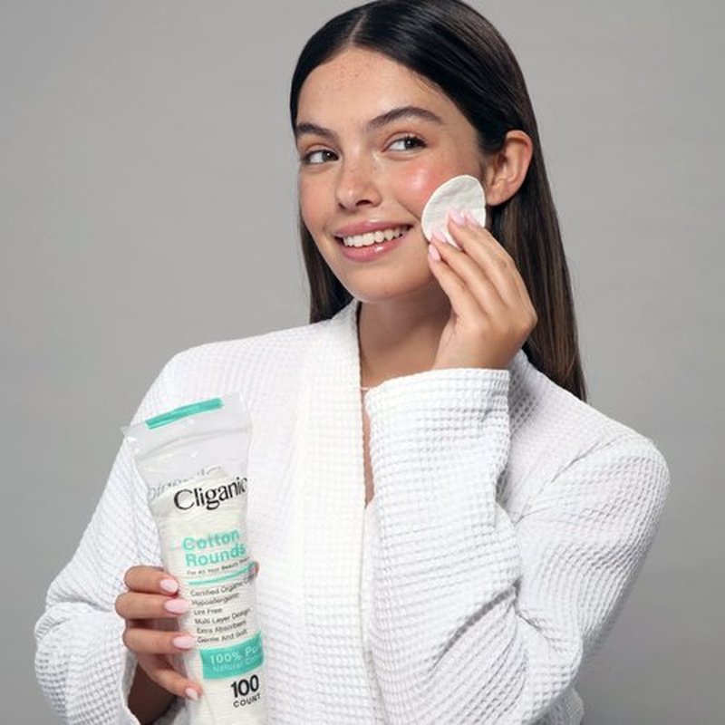 Cliganic Premium Cotton Rounds for Face (500 Count) | Makeup Remover Pads, Hypoallergenic, Lint-Free | 100% Pure Cotton