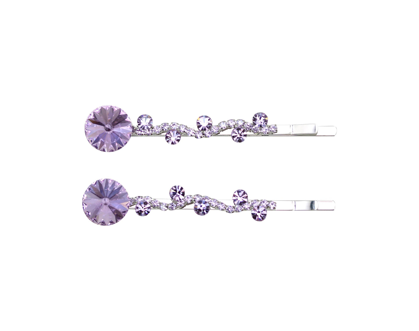 Faship A Pair Of Violet Purple Premium Rhinestone Crystal Floral Hair Clips 2 Pcs Pins - Violet