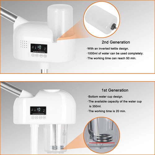 Upgrade Professional LCD Facial Steamer with Hot Mist, Esthetician Steamer for Salon Spa & Home, Stand Facial Steamer On Wheels, 33.8oz Large Upper Inlet Cup