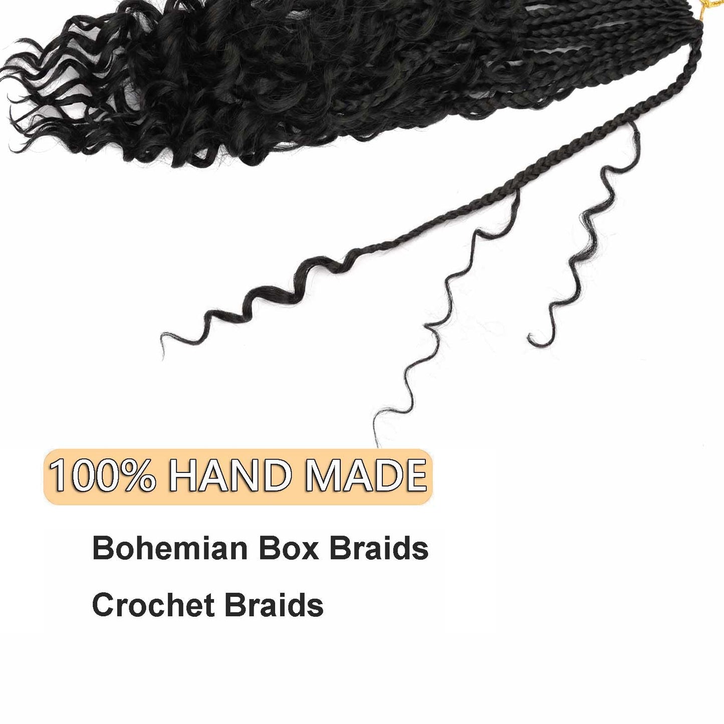8 Packs Goddess Bohemian Box Braids Crochet Hair with Curly Ends 12 Inch Boho Braids Crochet Box Braids Synthetic Braiding Hair Extensions for Black Women (1B, 12 inch 8 pack)
