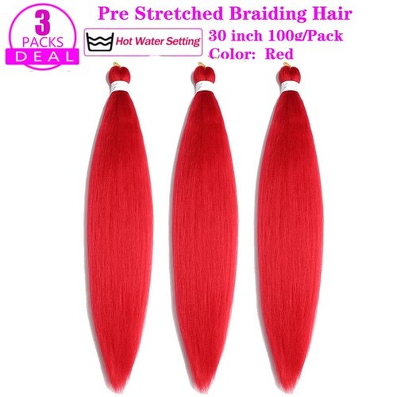 Pre Stretched Braiding Hair Extensions 30 Inch 3 Packs Crochet Twist Braids Hair High Temperature Synthetic Fiber Braid Hair Hot Water Setting(30",Red)