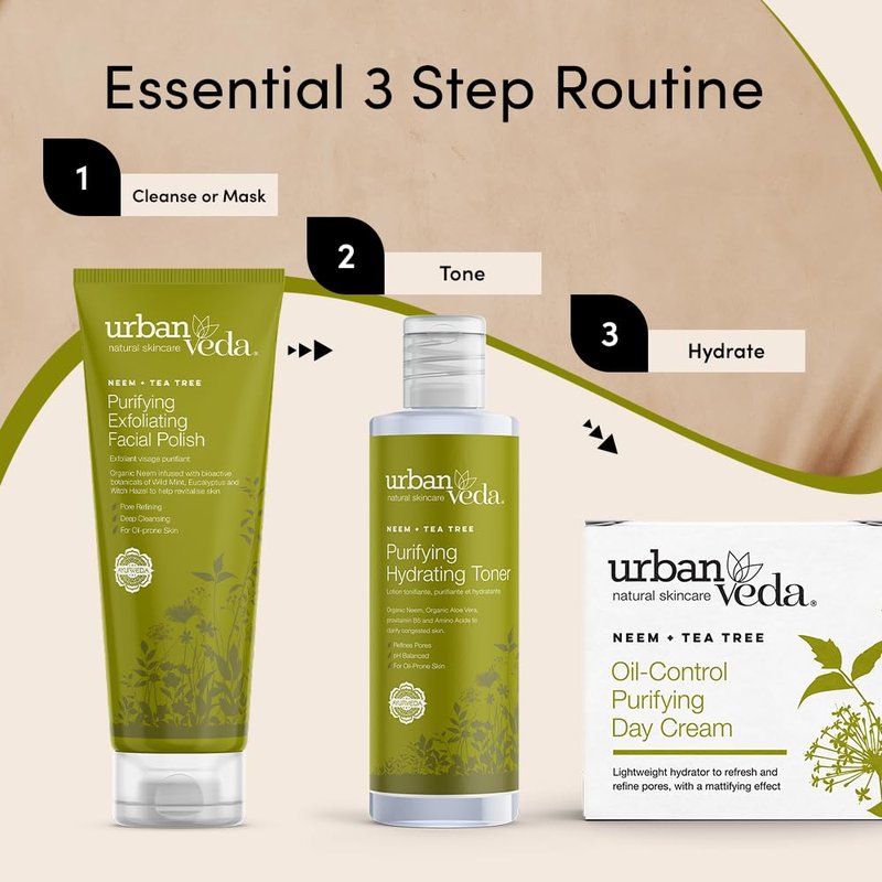 Urban Veda Purifying Exfoliating Face Scrub | Acne Face Wash Scrub with Neem Oil | Oil Cleanser Facial Scrub with Witch Hazel | Tea Tree Oil Exfoliator | Purifying Exfoliating Facial Polish|4.2 Fl oz