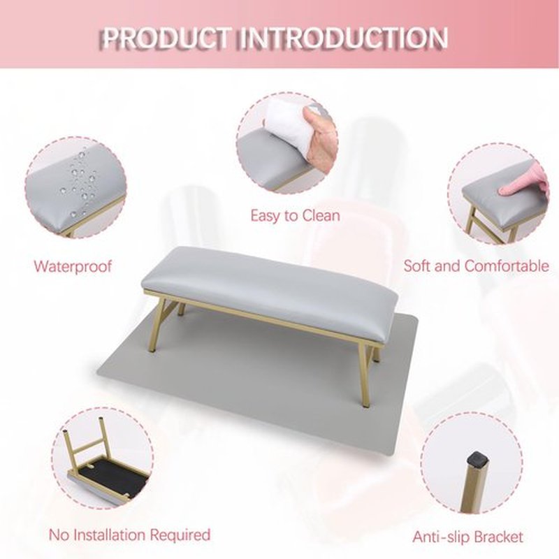 Arm Rest for Nails Tech with Nail Table Mat,Microfiber Leather Nail Hand Rest, No Installation Required Manicure Hand Rest Stand Nail Art Accessories Tool for Nails Tech(Gray)