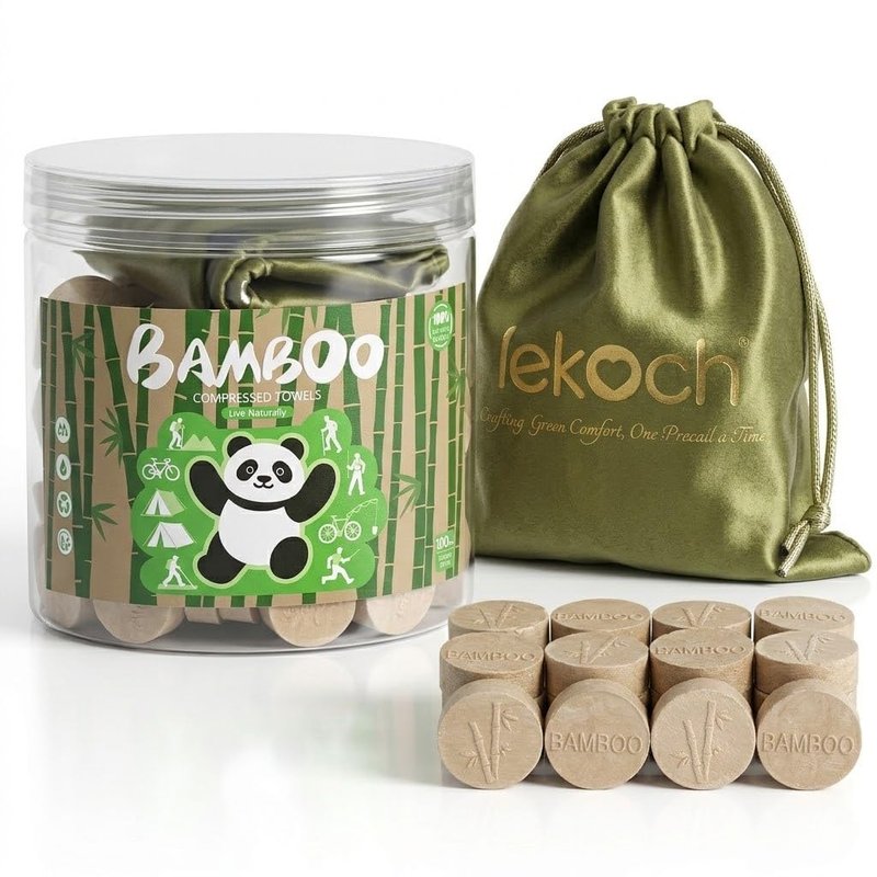 Lekoch Bamboo Compressed Face Towels - Biodegradable Absorbent Cloths for Hiking, Gym & Daily Cleansing | Quick-Dry, Durable, All-Season Use 100 - Pcs with Bundled bag