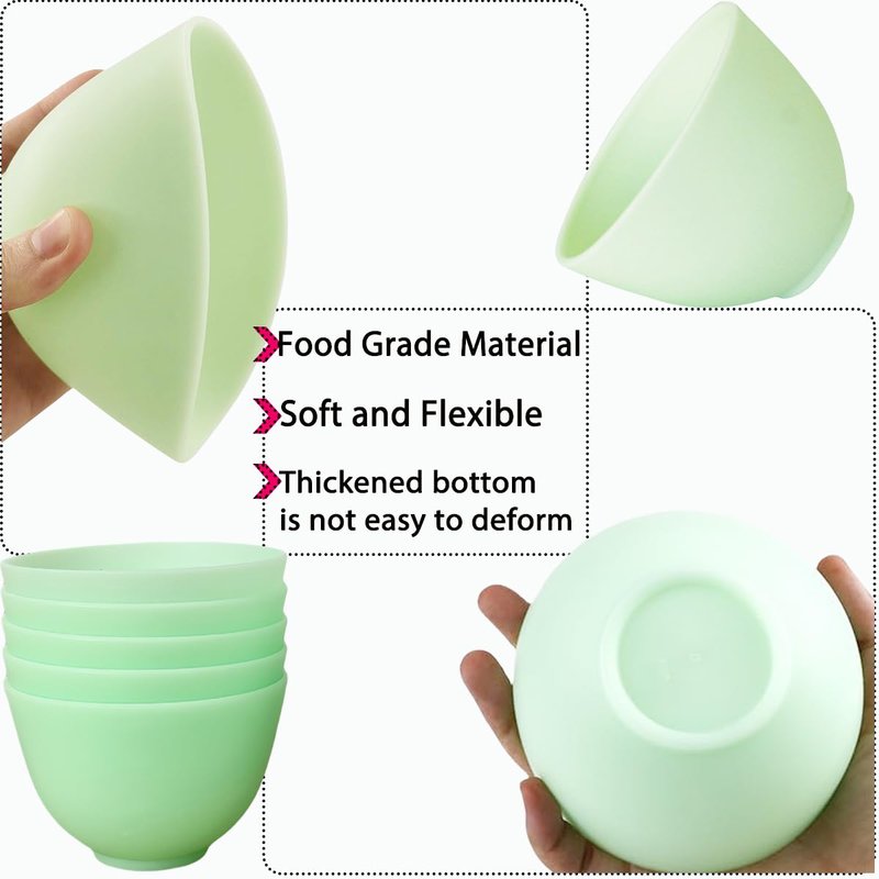 PLINNILUY 5 Pcs Diy Face Mask Mixing Bowl, Home Use Silicone Facial Mask Mixing Bowls Set Plastic Facial Mask Mixing Masks Set with Spatulas - DIY Skincare Mixing Tool Kit(Green-5Pcs)