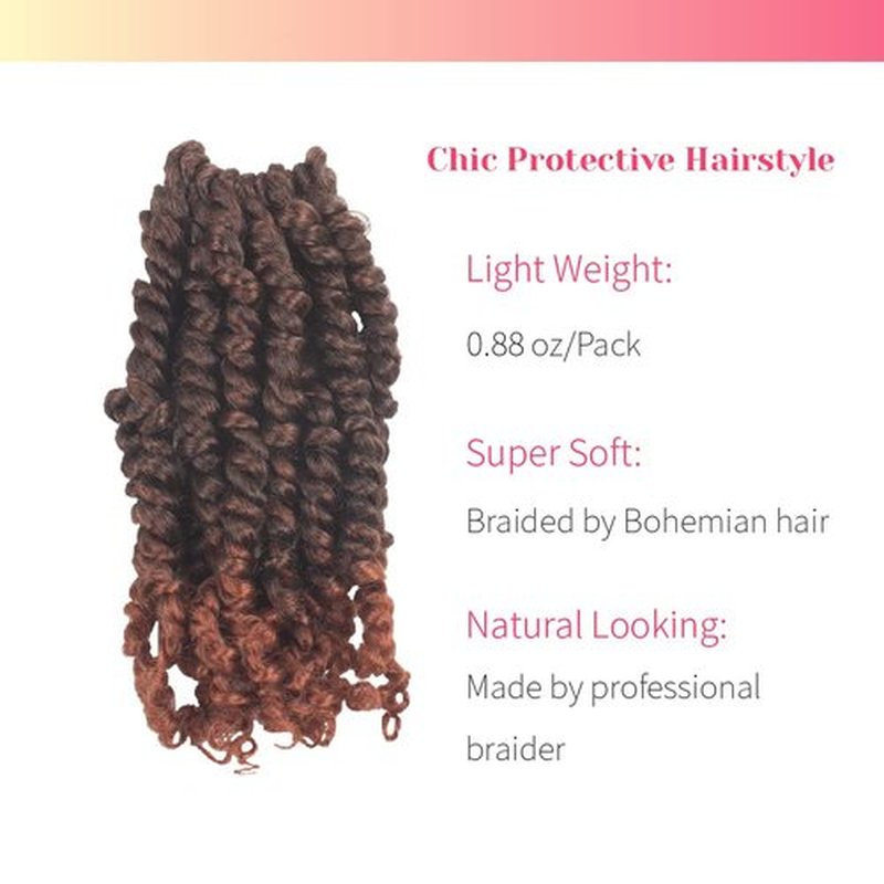 The BOHOBABE Pre-twisted Passion Twist Crochet Hair 6 Inch Short Pre-looped Crochet Passion Twist Braiding Hair 8 Packs (T350)