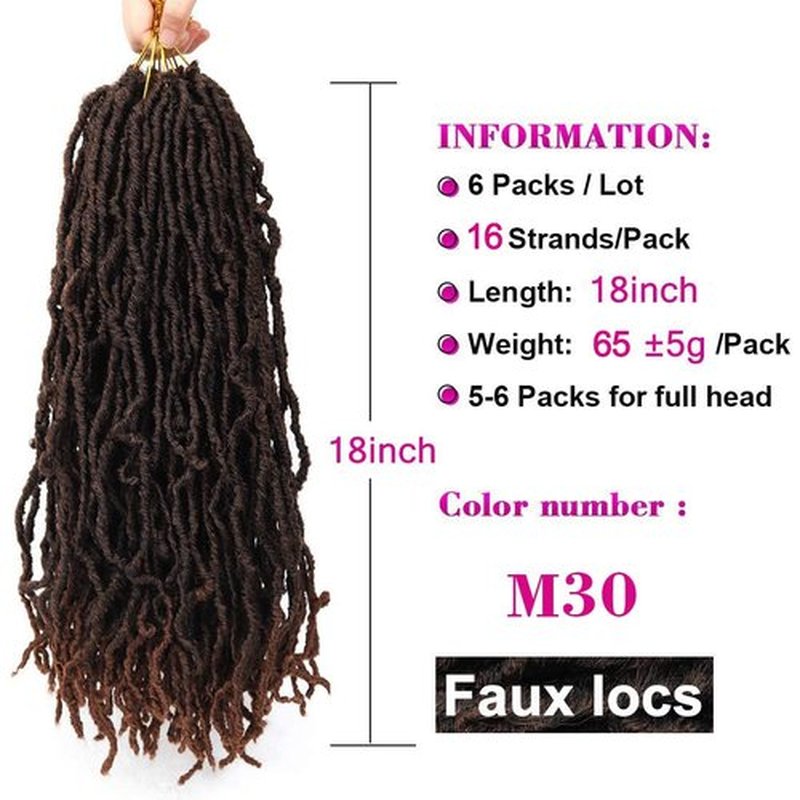 Youngther New Faux Locs Crochet Hair 18 inch Most Natural New Soft Locs Crochet Hair 6 Packs Synthetic Crochet Hair for Black Women(18"6Pcs-M30)