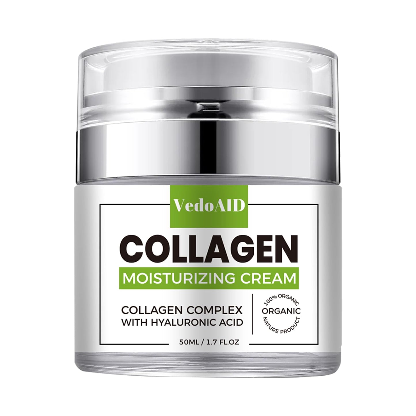 VedoAID Collagen Moisturizing Cream with Hyaluronic Acid, Deep Hydrating Anti-Aging Face Cream for Firming Skin, Day & Night Facial Moisturizer for Women & Men, 1.7 fl oz (50ml)