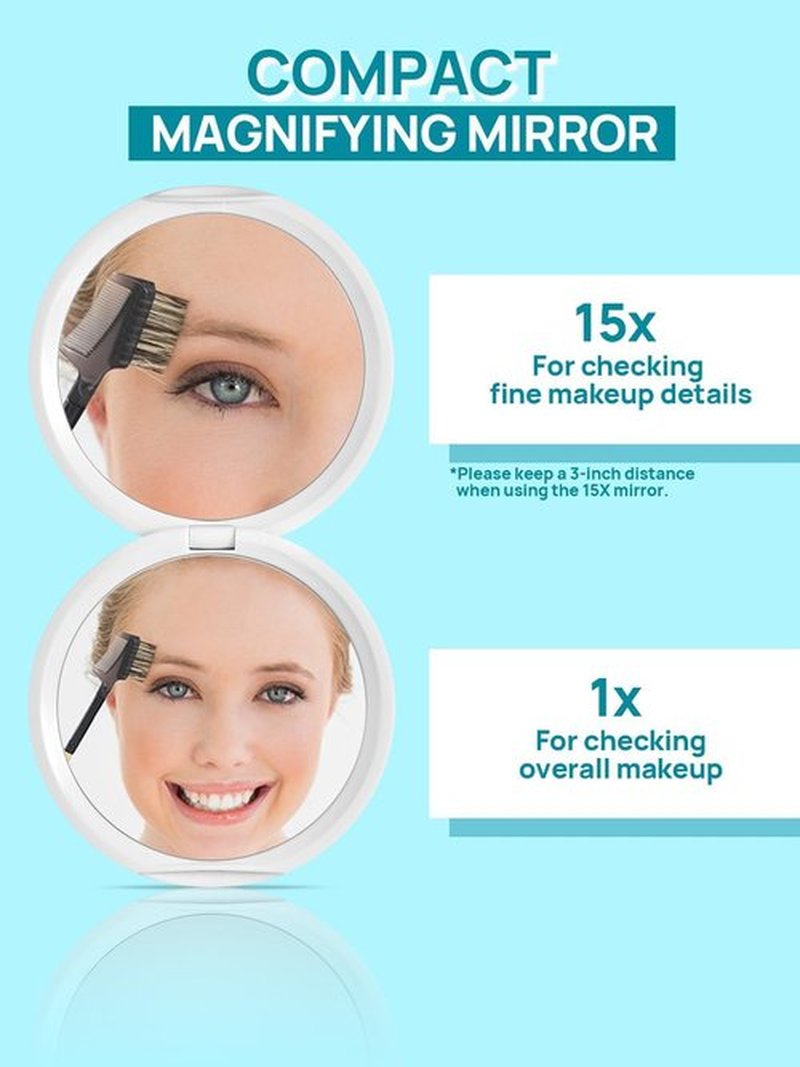 Macaki Compact Mirror for Purses,1X/15X Magnifying Mirror,3-inch Pocket Size Small Mirror for Travel and Makeup,Round White