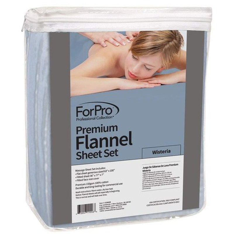 ForPro Professional Collection Premium Flannel 3-Piece Massage Sheet Set, Wisteria, for Massage Tables, Includes Massage Flat Sheet, Massage Fitted Sheet, and Massage Fitted Face Rest Cover, Full