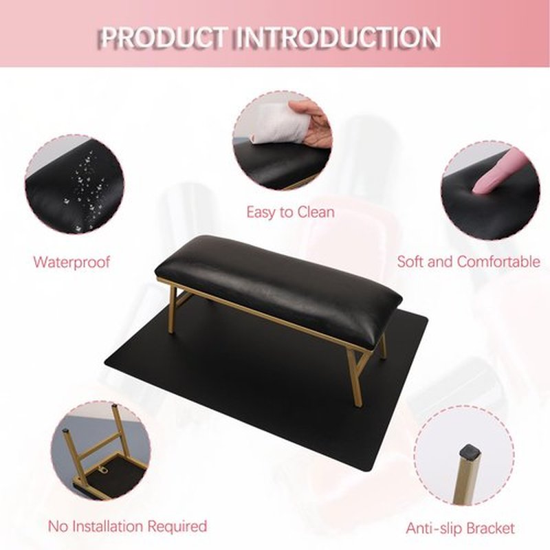 Arm Rest for Nails Tech with Nail Table Mat,Microfiber Leather Nail Hand Rest, No Installation Required Manicure Hand Rest Stand Nail Art Accessories Tool for Nails Tech(Black)