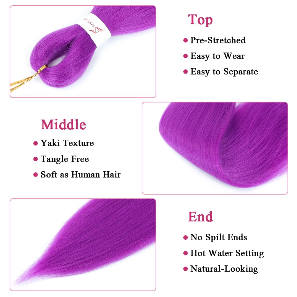 Magenta Pink Pre Stretched Braiding Hair 26 Inch Box Braid Hair Extensions 3 Packs Yaki Texture Pre feathered Braids Hair Easy to Use for Women Girls Kids
