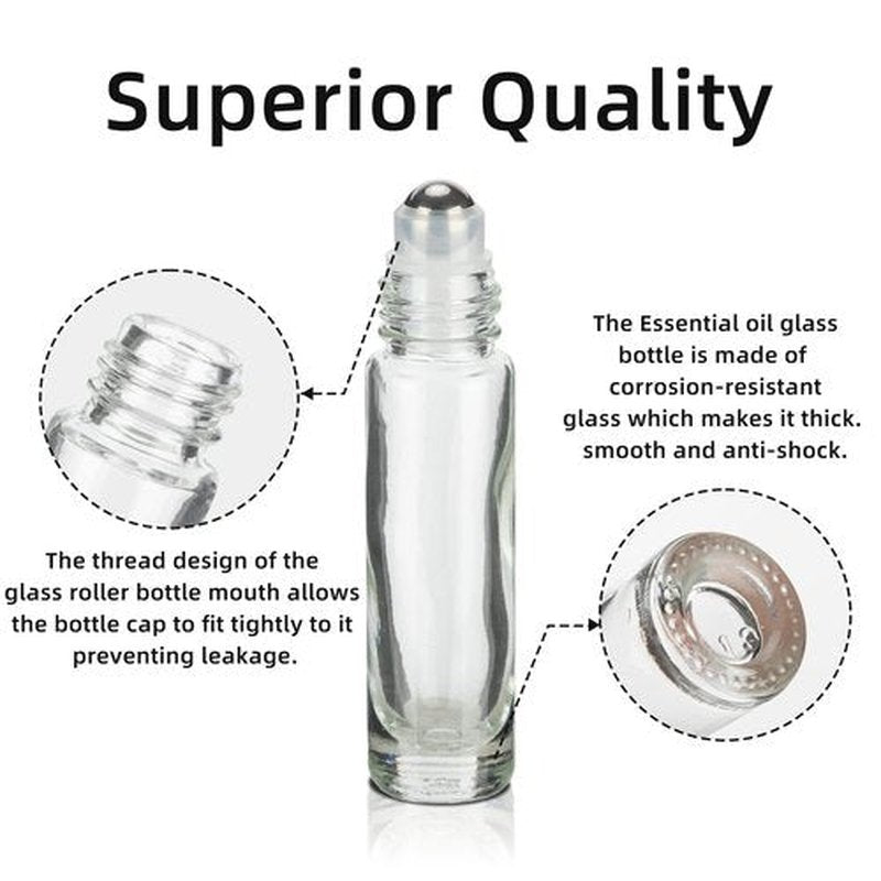 GIVITASOT 10ML Essential Oil Roller Bottles, 6 Pack Clear Oil Roller Bottles for Essential Oils, Roll on Bottles with Stainless Steel Balls(6 Labels, Opener, Funnel, Dropper Included)