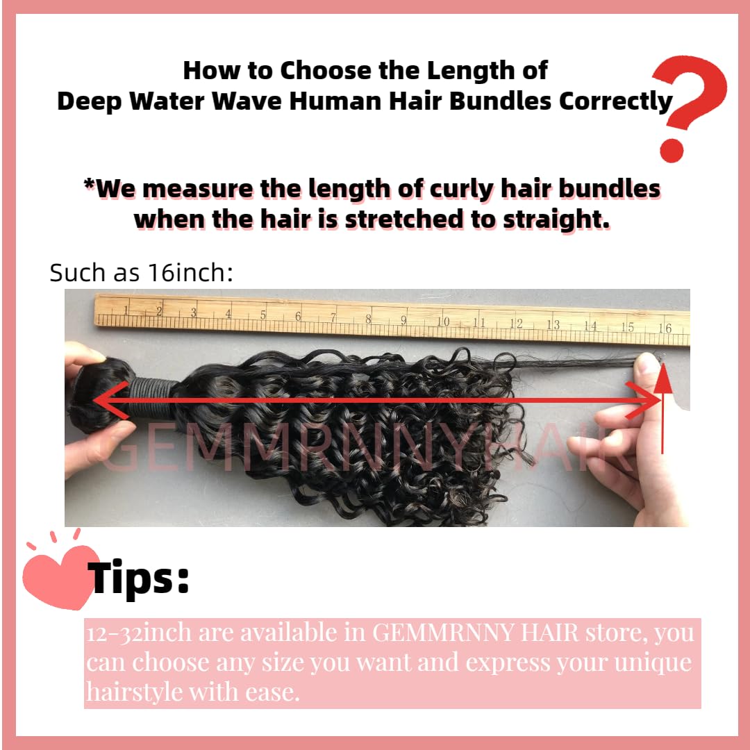 Gemmrnny Curly Bundles Human Hair 10 12 14 Inch Soft and Thick 3 Bundles Water Wave Human Hair Bundles 12A Brazilian Deep Wave Bundles 100% Unprocessed Wet and Wavy Bundles Human Hair