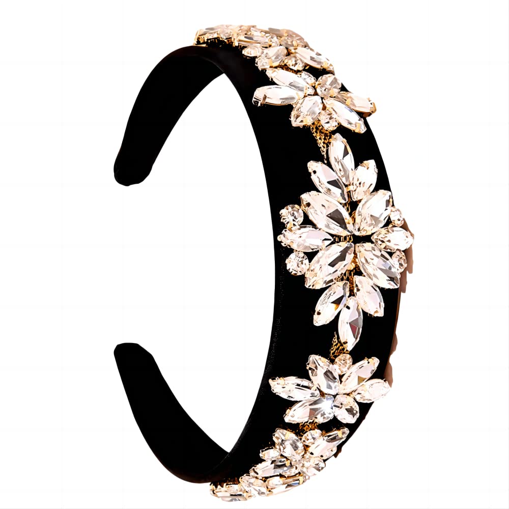 MUQINGWAN Fashion Women's Headband, Women Headband Gorgeous Retro Crystal Rhinestone Girl's Headband, Accessories For Women And Girl (Black & White)
