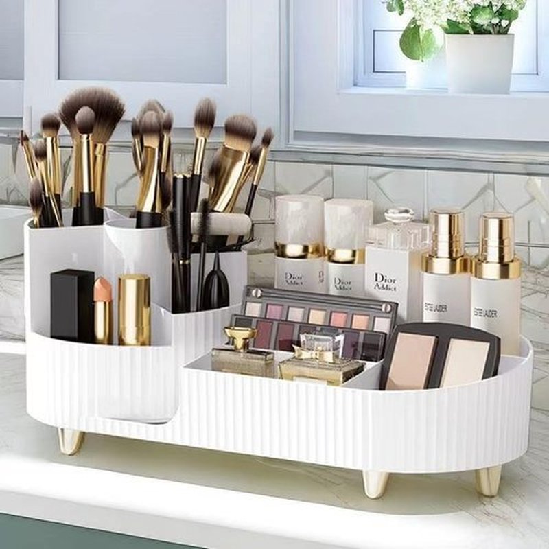 Rotating Large Capacity Cosmetic Display Case,Bathroom Counter Organizer Countertop Storage,Cosmetics Skincare Shelf Organizer (White, M)