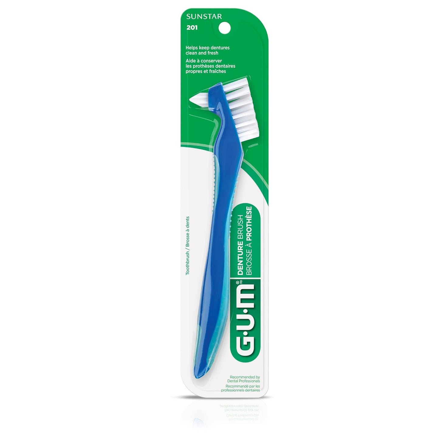 GUM Denture Brush - Dual Headed Hard Bristle Toothbrush for Dentures & Acrylic Retainers - Dentist Recommended Denture Cleaner 1ct (Pack of 6)