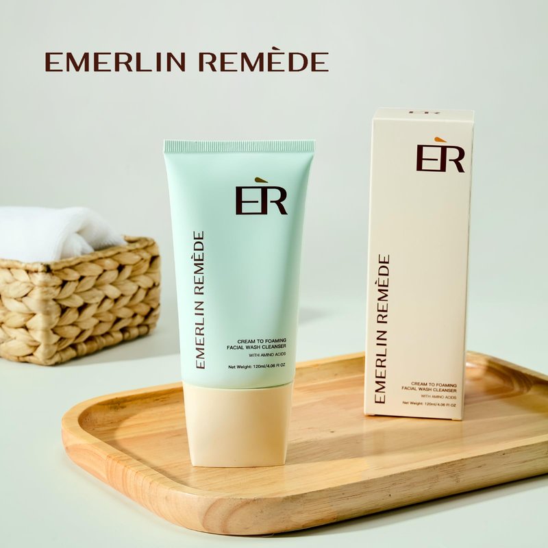 Emerlin Remède Cream-to-Foam Cleanser with Aloe Water, Ceramide NP, Hyaluronic Acid & Xylitol, Hydrating Barrier Support for Oily to Normal Skin, 120ml