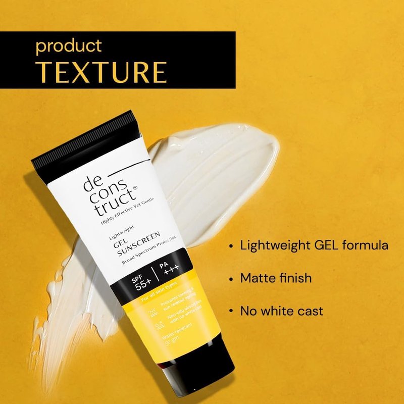 Decon'struc.t Face Gel Sunscreen SPF 55+ PA+++ | Broad Spectrum Sun Protection | Gel-Based Formula for Oily, Combination, and Normal Skin | Lightweight, Non-Greasy, No White Cast – 50g