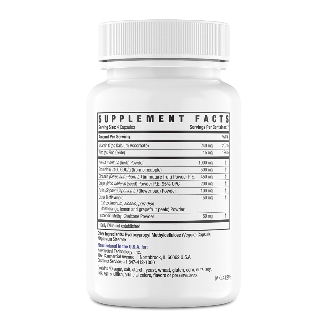 BruiseMD Bromelain 500mg 2,400GDU/g Supplement with Zinc and Vitamin C for Swelling, Inflammation, and Discoloration, Easy to Swallow Capsules (7-Day Supply) - Advanced Formula