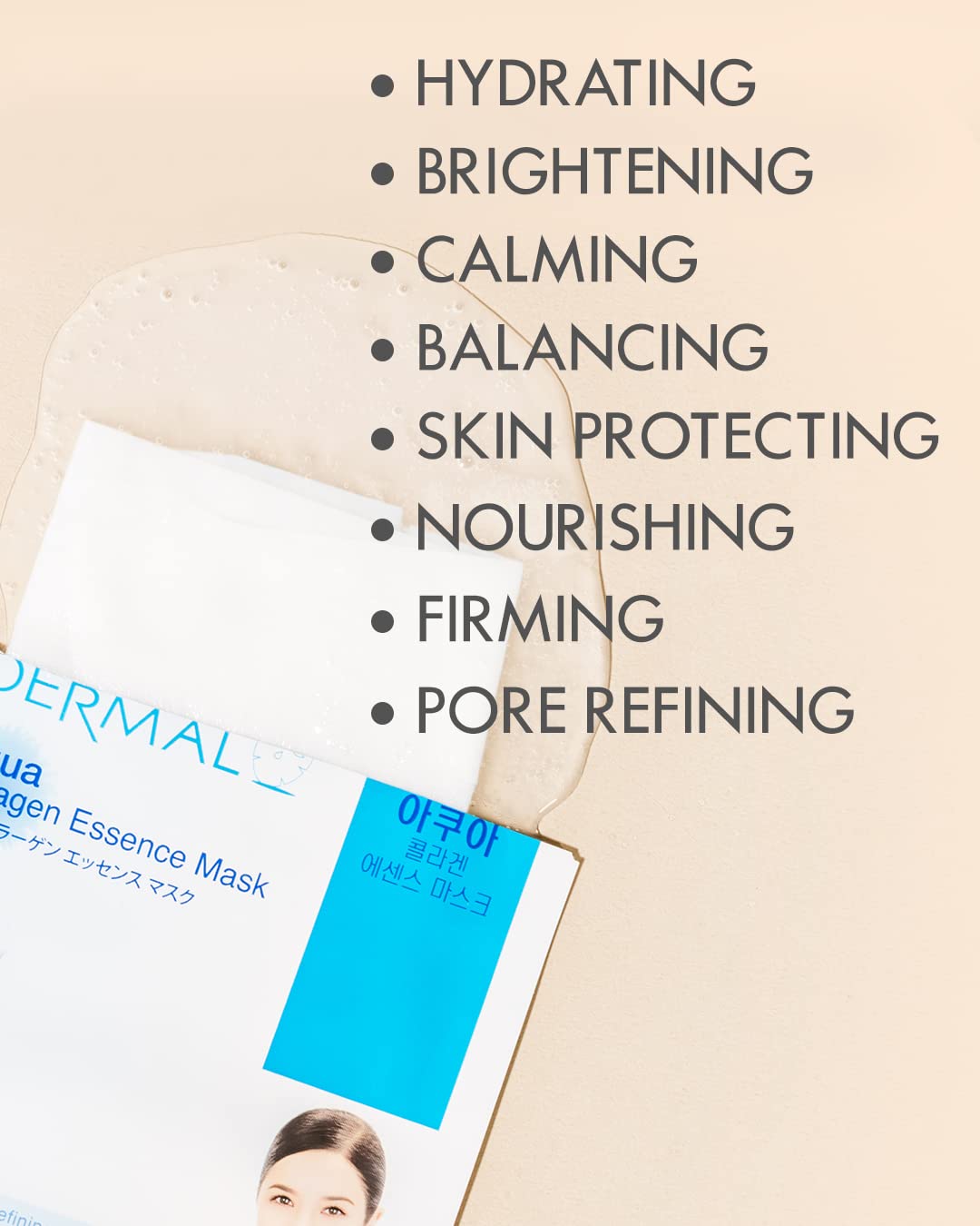 DERMAL 32 Combo Pack Collagen Essence Korean Face Mask - Hydrating & Soothing Facial Mask with Panthenol - Hypoallergenic Self Care Sheet Mask for All Skin Types - Natural Home Spa Treatment Masks