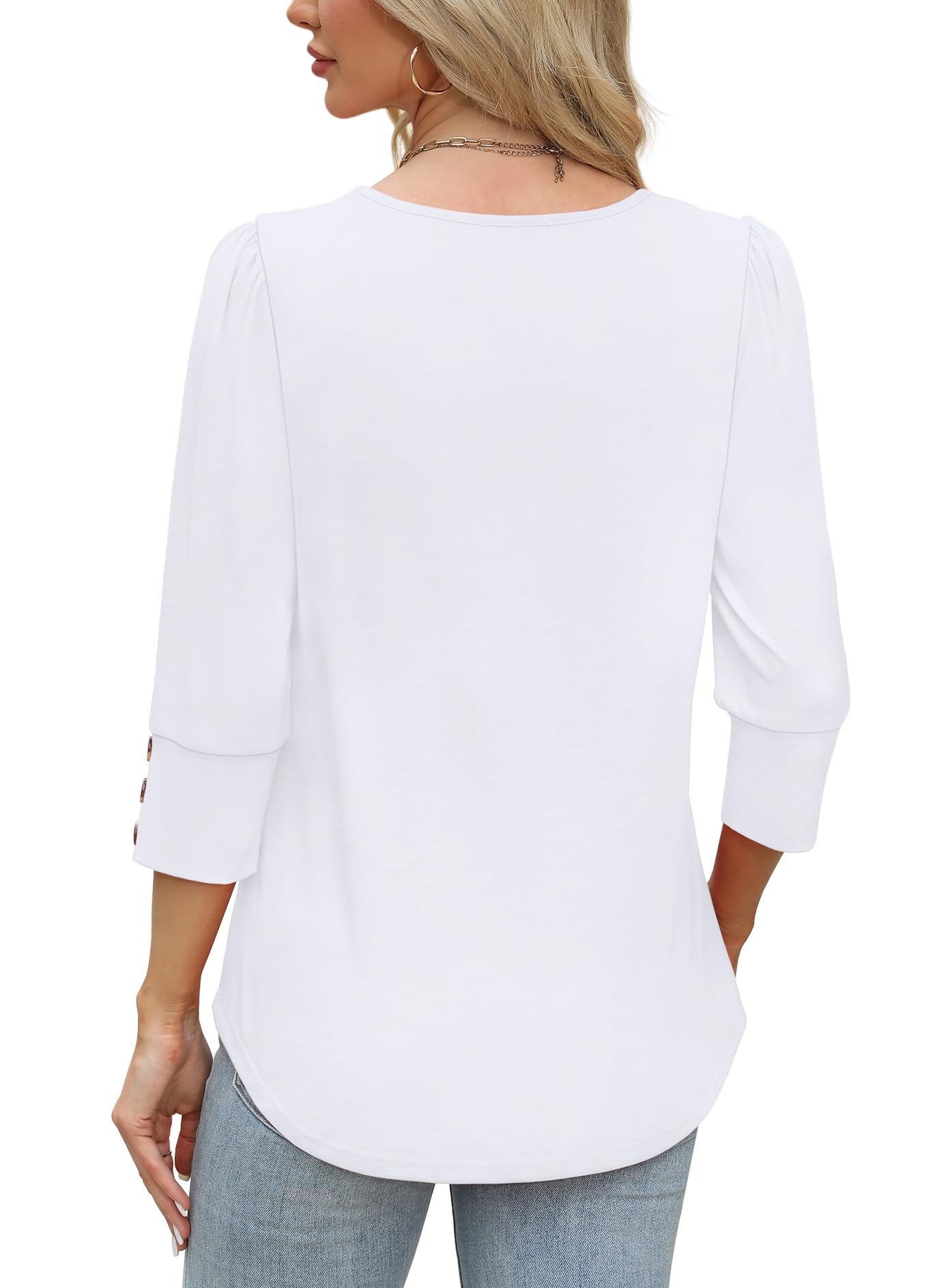 OFEEFAN Womens Tops 3/4 Sleeve with Buttons Dressy Casual Blouses Summer Outfits Beach Vacation Plus Size Spring Clothes