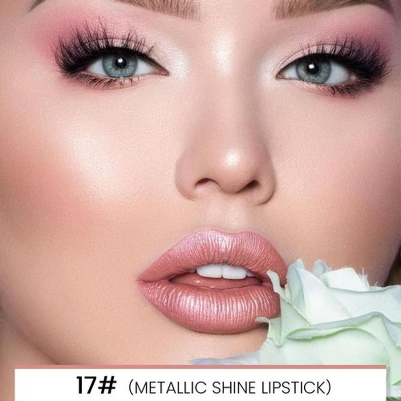 2 in 1 Rose Nude Matte Lip Liner & Lipstick Combination, DNM Metallic Dual Ended Lipstick, Lip Liner, Lip Gloss, 24 Hour all Day Long-Lasting Waterproof Lipliners Pen for Women Lip Makeup Gift Set 17#