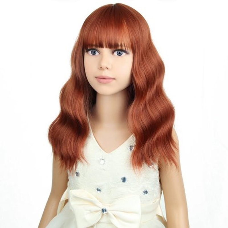 PATTNIUM Dark Orange Wig Kids Child Wig Short Wavy Wig Ginger Wig with Bangs Cute Girls Wig Auburn Wig Heat Resistant Synthetic Wig (Dark Orange)