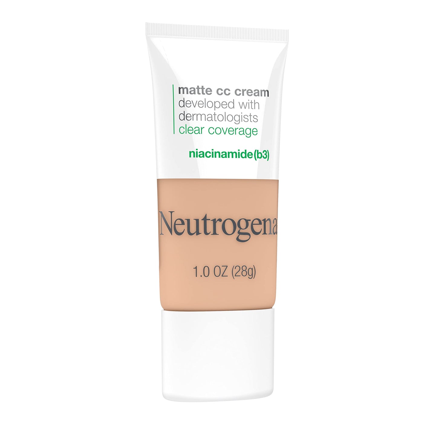 Neutrogena Clear Coverage Flawless Matte CC Cream, Full-Coverage Color Correcting Cream Face Makeup with Niacinamide (b3), Hypoallergenic, Oil Free & -Fragrance Free, Warm Peach, 1 oz