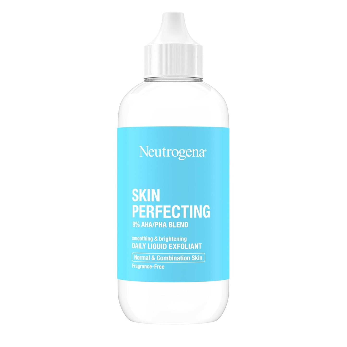Neutrogena Skin Perfecting Daily Liquid Facial Exfoliant with 9% AHA/PHA Blend for Normal & Combination Skin, Smoothing & Brightening Leave-On Exfoliator, Oil- & Fragrance-Free, 4 fl. oz
