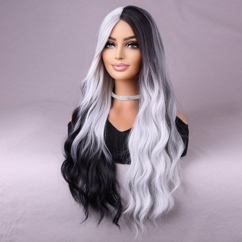 BERON Black White Wig Long Wavy Wigs Black White Wigs for Women Long Curly Black White Wig for Party Halloween