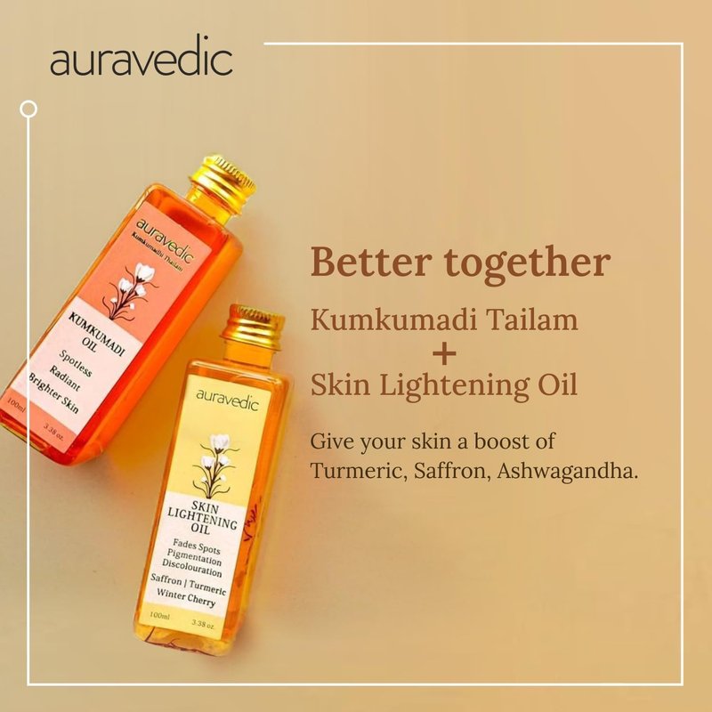 Auravedic Kumkumadi Oil & Skin Oil Combo | Saffron, Turmeric and Winter Cherry Infused Face Moisturizer | Hydrating & Moisturizing | for All Skin Types | 3.38Fl Oz (100ml)