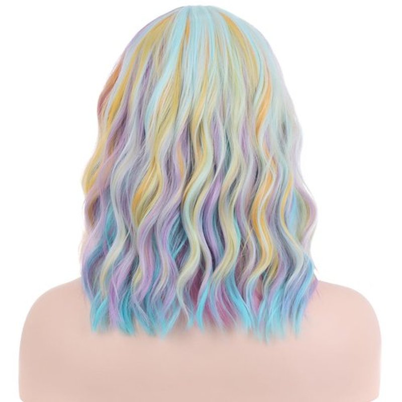 PATTNIUM Rainbow Wig Short Wavy Colorful Wig Pastel Rainbow Wig with Bangs Multicolor Wig for Women Girls Heat Resistant Synthetic Cosplay Costume Wig (Rainbow)
