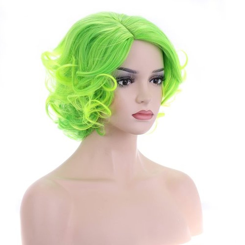 BERON Green Wig Short Curly Wig Lime Green Wig Natural Wavy Lime Wig for Women Cosplay Costume Party Come with Wig Cap (Lime Green)