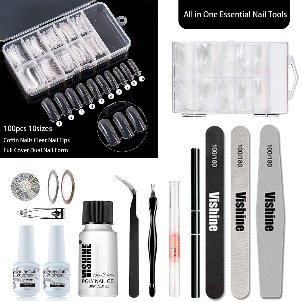 Vishine Poly Nail Extension Gel Kit - 8 Colors Nail Extension Gel Kit 48W LED UV Lamp Builder Gel for Nails Slip Solution Base Top Coat Rhinestone Nail Manicure Beginner Starter Kit #03